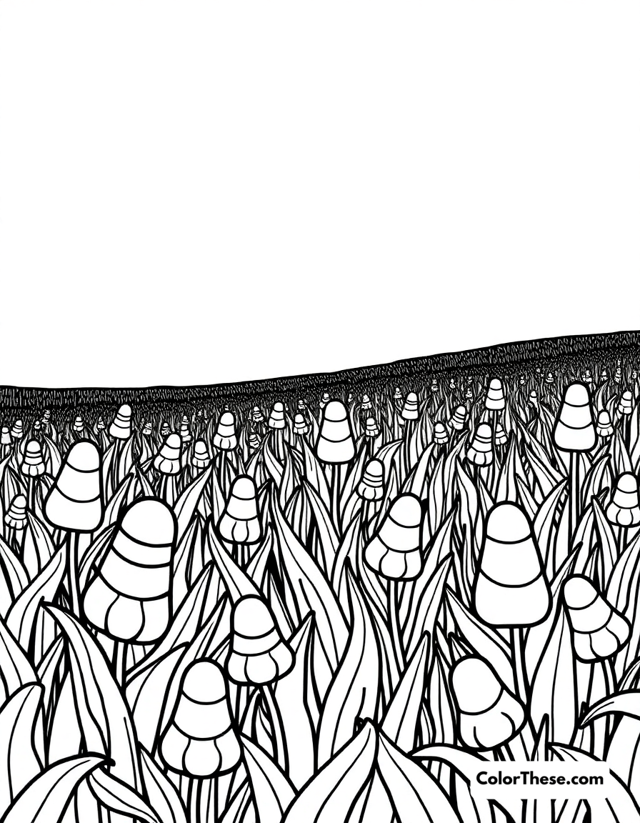 Free printable halloween candy corn field coloring page for kids and adults - A a field filled with giant candy corn.