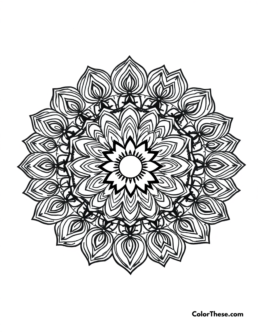 Free printable heart mandala coloring page for kids and adults - A a mandala design shaped like a heart.