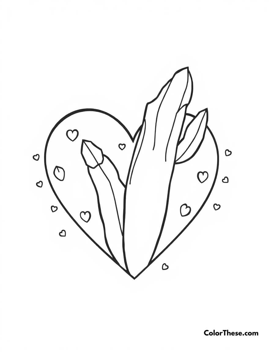 Free printable heart with cactus coloring page for kids and adults - A a heart with a cactus, symbolizing resilience and love.