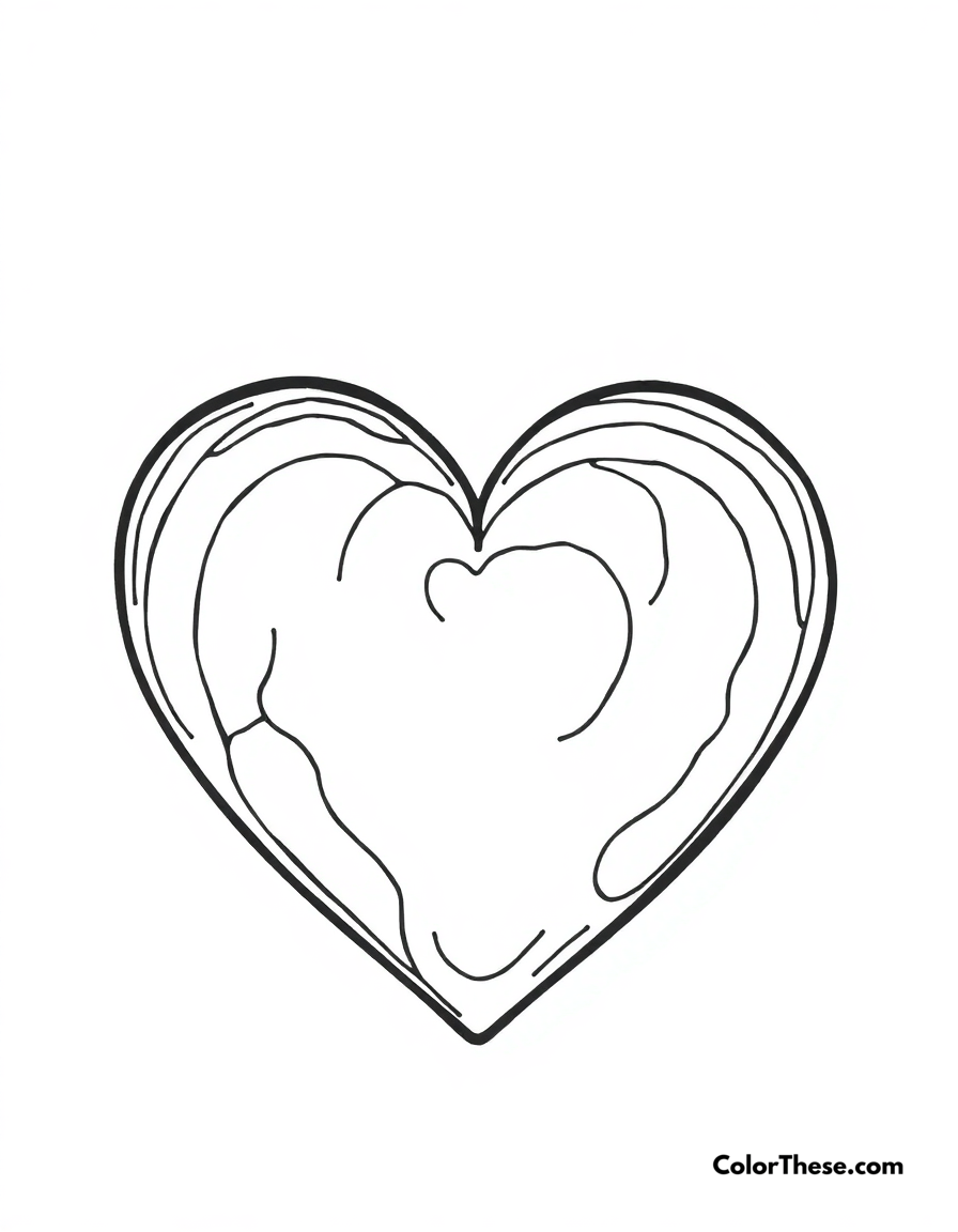 Free printable heart with rainbow coloring page for kids and adults - A a heart with a rainbow, symbolizing hope and love.