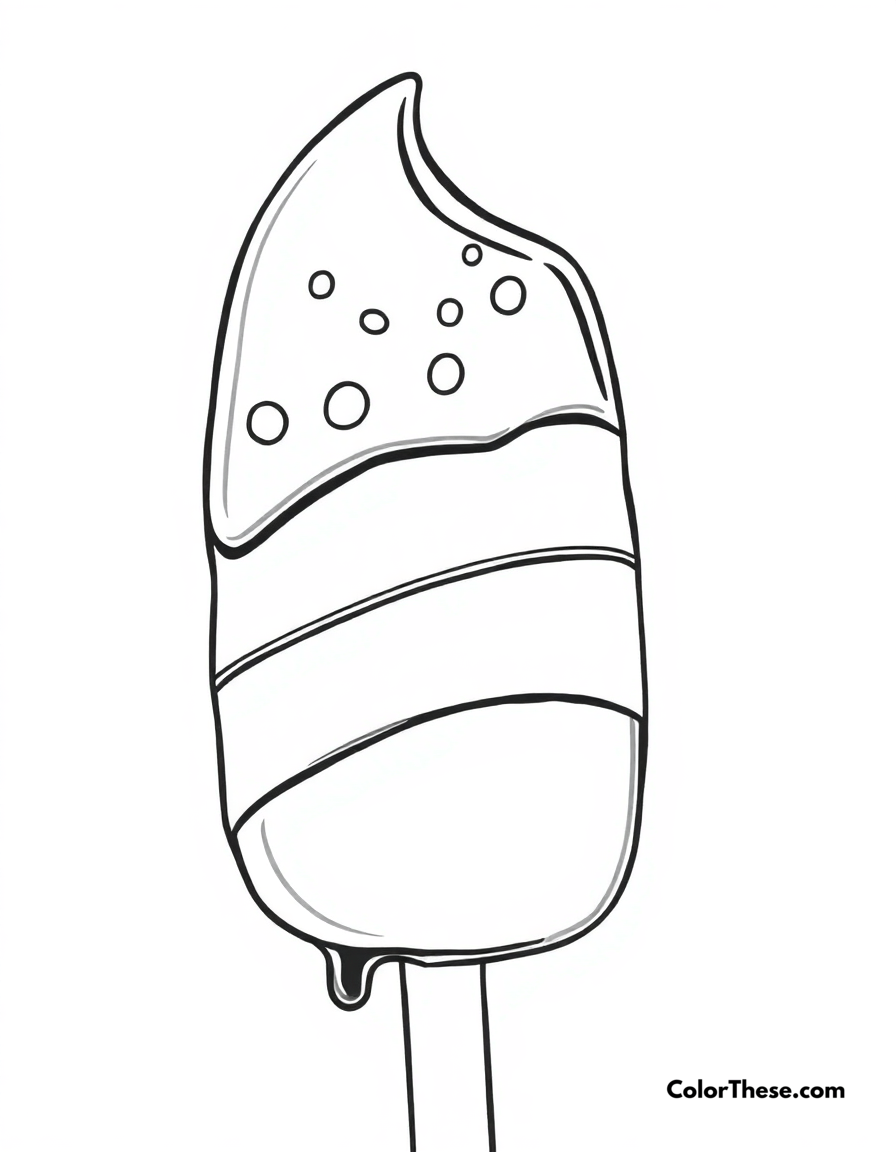 Free printable ice cream bar coloring page for kids and adults - A a chocolate-covered ice cream bar on a stick.