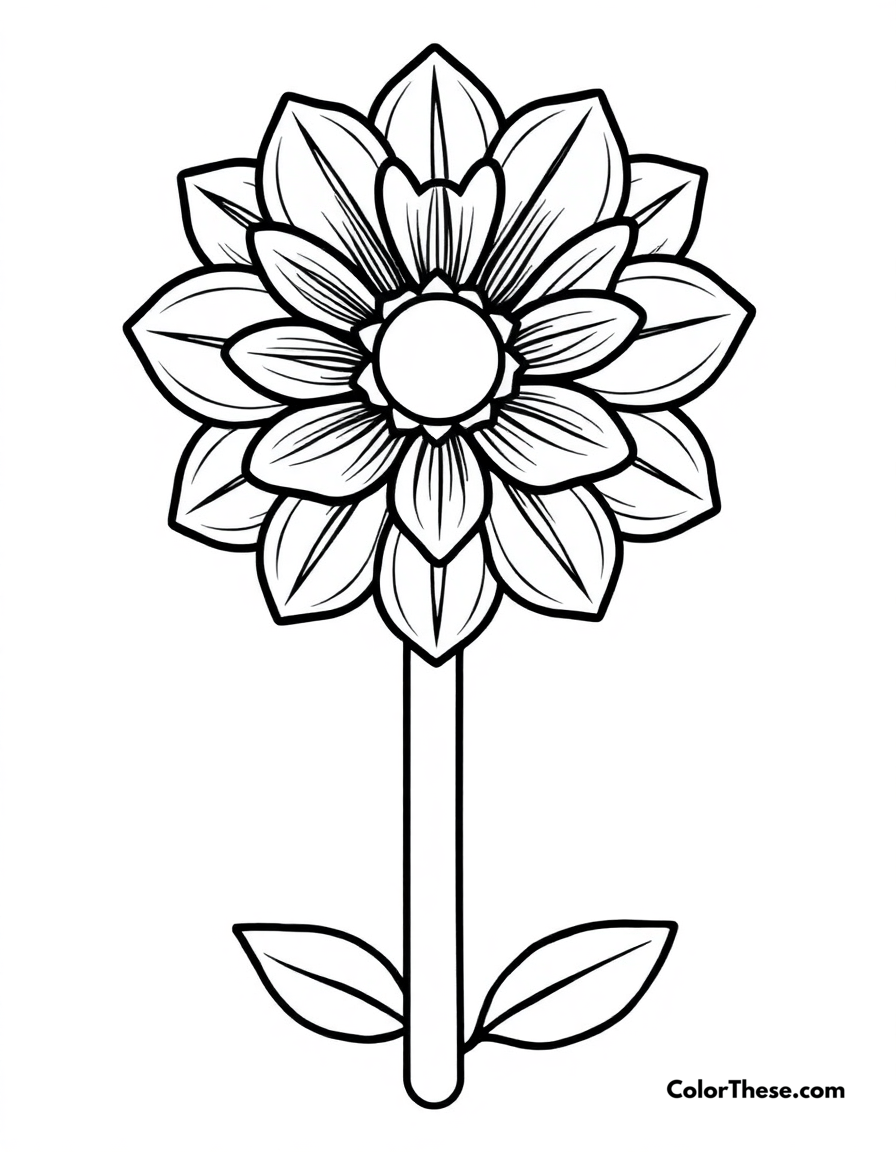 Free printable ice cream flower coloring page for kids and adults - A a flower-shaped ice cream pop with petals.