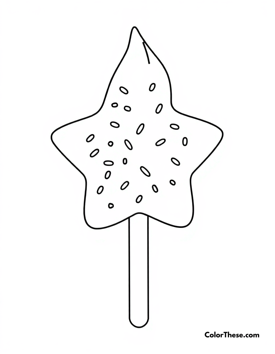 Free printable ice cream star coloring page for kids and adults - A a star-shaped ice cream pop with sprinkles.