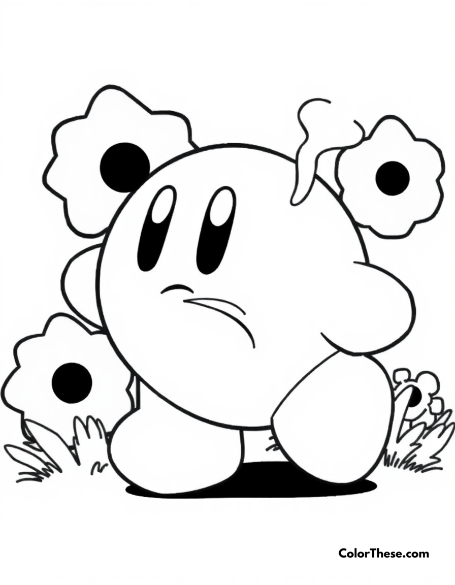 Free printable kirby inhaling coloring page for kids and adults - A kirby using his signature inhale ability.