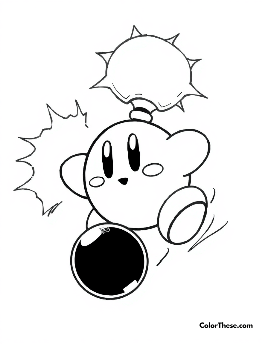 Free printable kirby with bomb ability coloring page for kids and adults - A kirby using his explosive bomb ability.