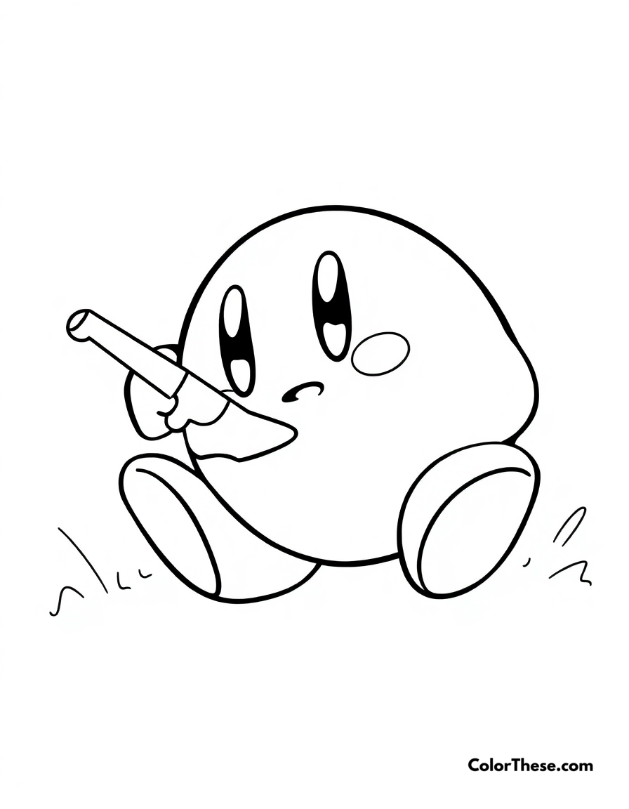 Free printable kirby with cutter ability coloring page for kids and adults - A kirby using his sharp cutter ability.