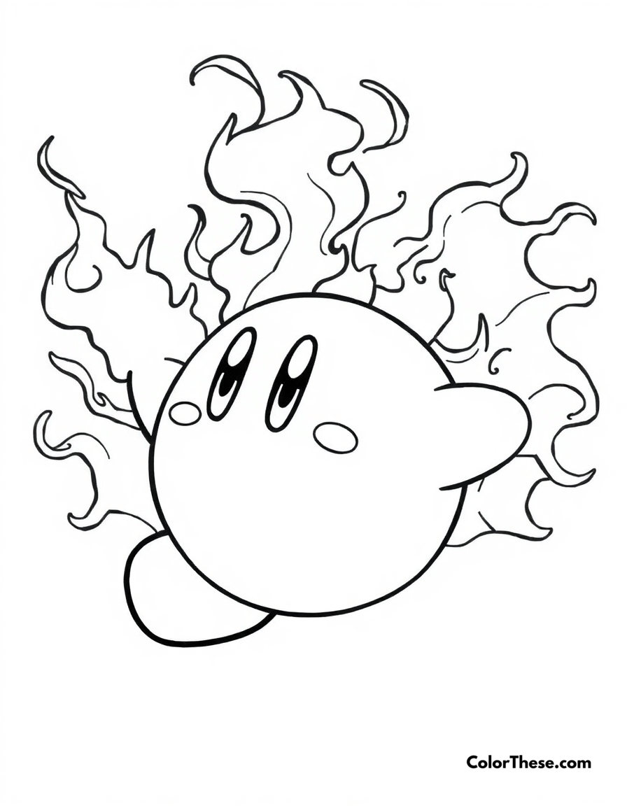 Free printable kirby with fire ability coloring page for kids and adults - A kirby using his fiery copy ability.