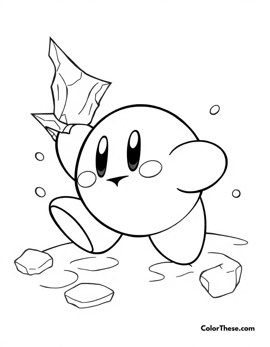 Free printable kirby with ice ability coloring page for kids and adults - A kirby using his icy copy ability.