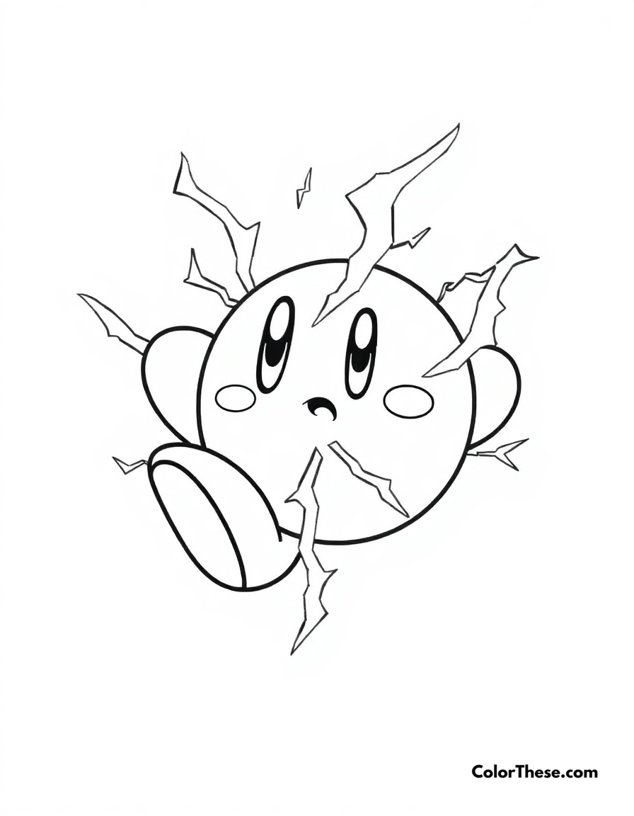 Free printable kirby with spark ability coloring page for kids and adults - A kirby using his electric spark ability.