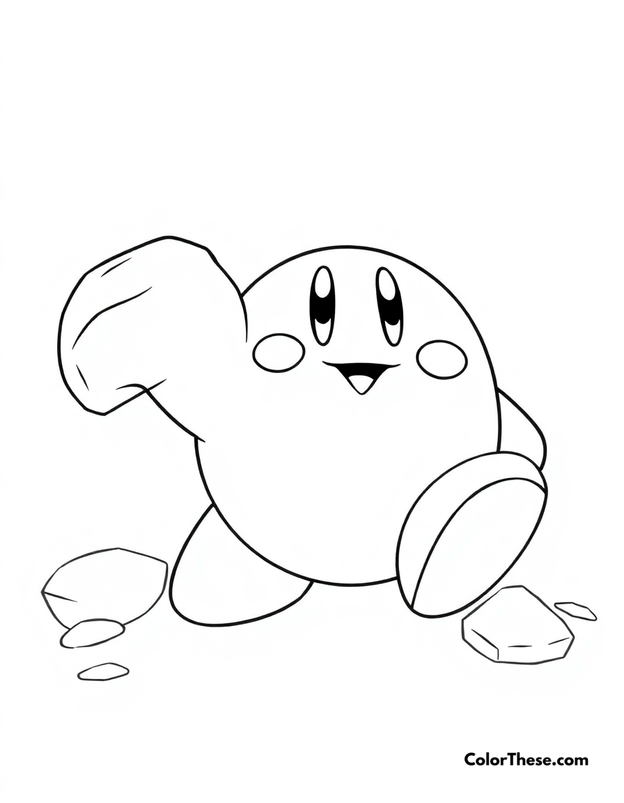 Free printable kirby with stone ability coloring page for kids and adults - A kirby using his sturdy stone ability.