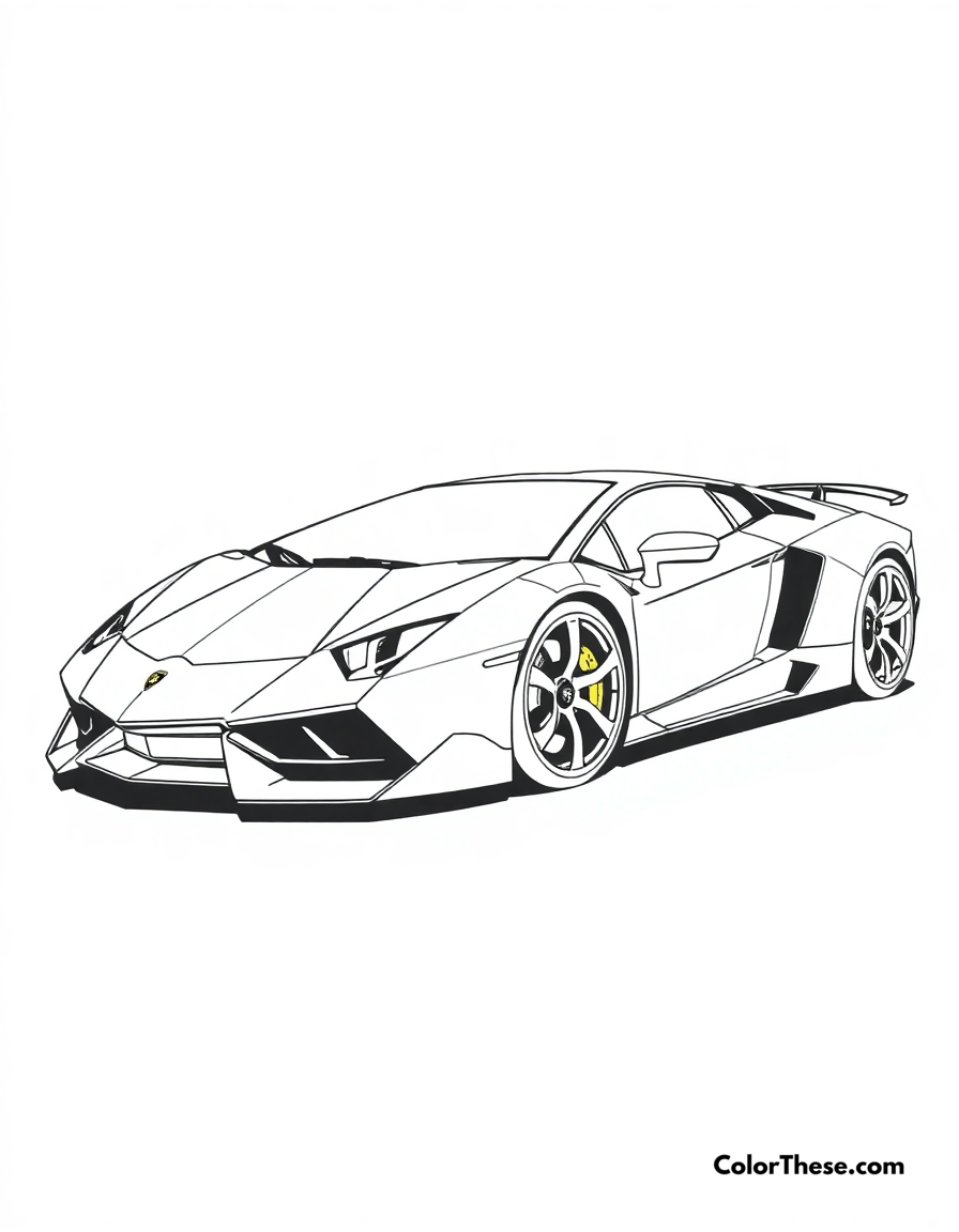 Free printable lamborghini reventón coloring page for kids and adults - A a futuristic lamborghini reventón in a dynamic pose.