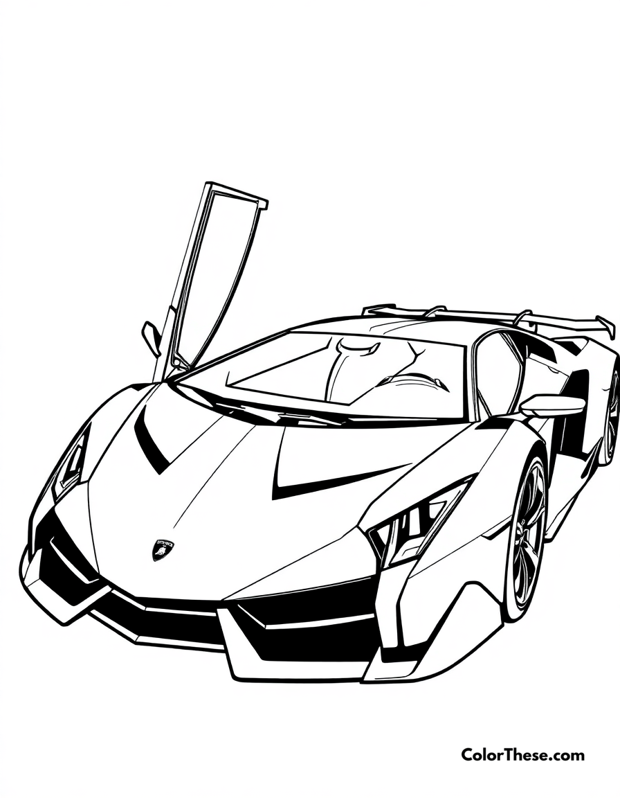 Free printable lamborghini veneno coloring page for kids and adults - A a futuristic lamborghini veneno in a dynamic pose.