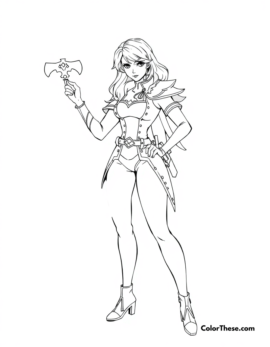 Free printable fiora in a dueling stance coloring page for kids and adults - A fiora, the grand duelist from league of legends, in a poised stance.