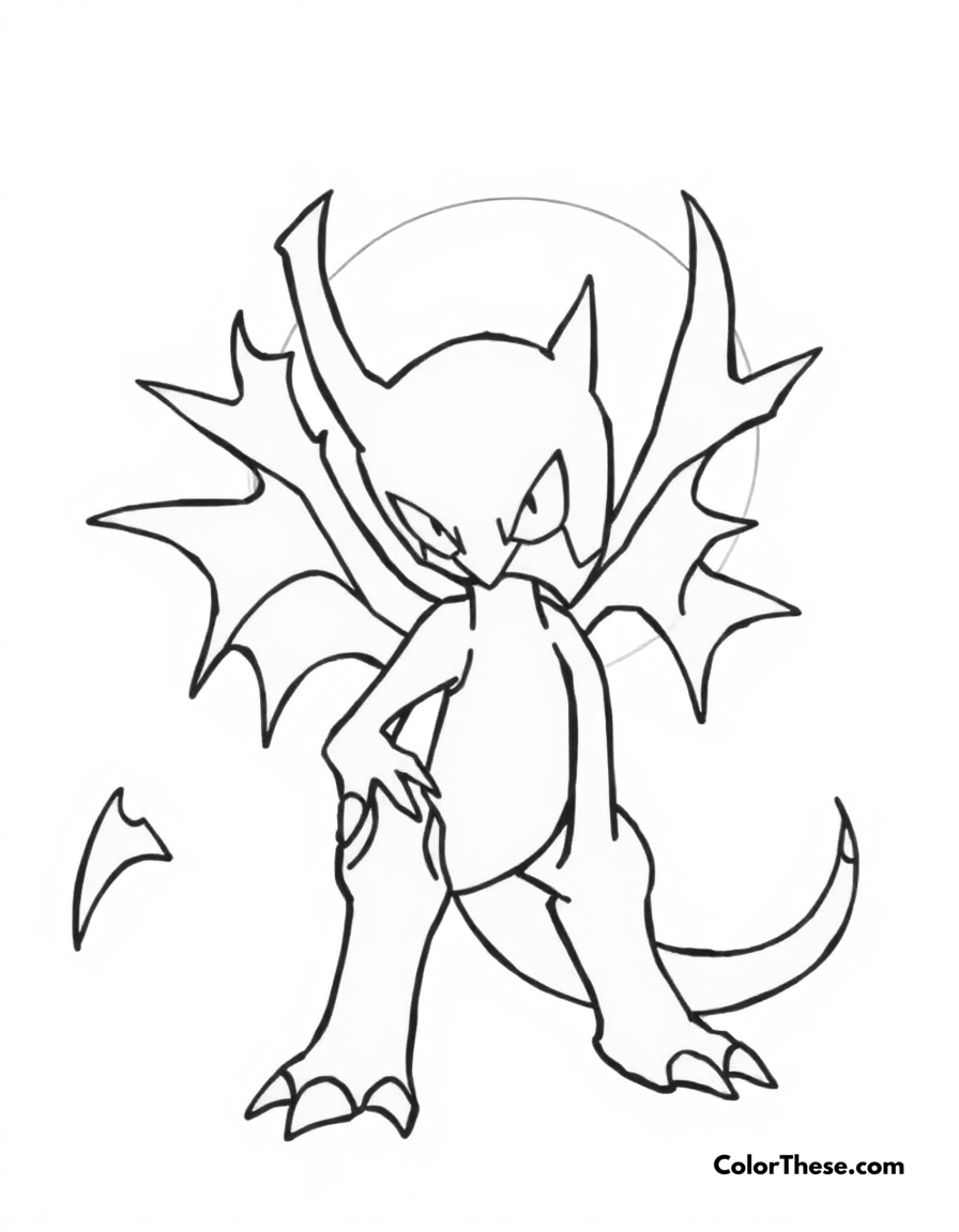 Free printable darkrai in a shadowy night coloring page for kids and adults - A darkrai, the pitch-black pokémon, in a shadowy night.