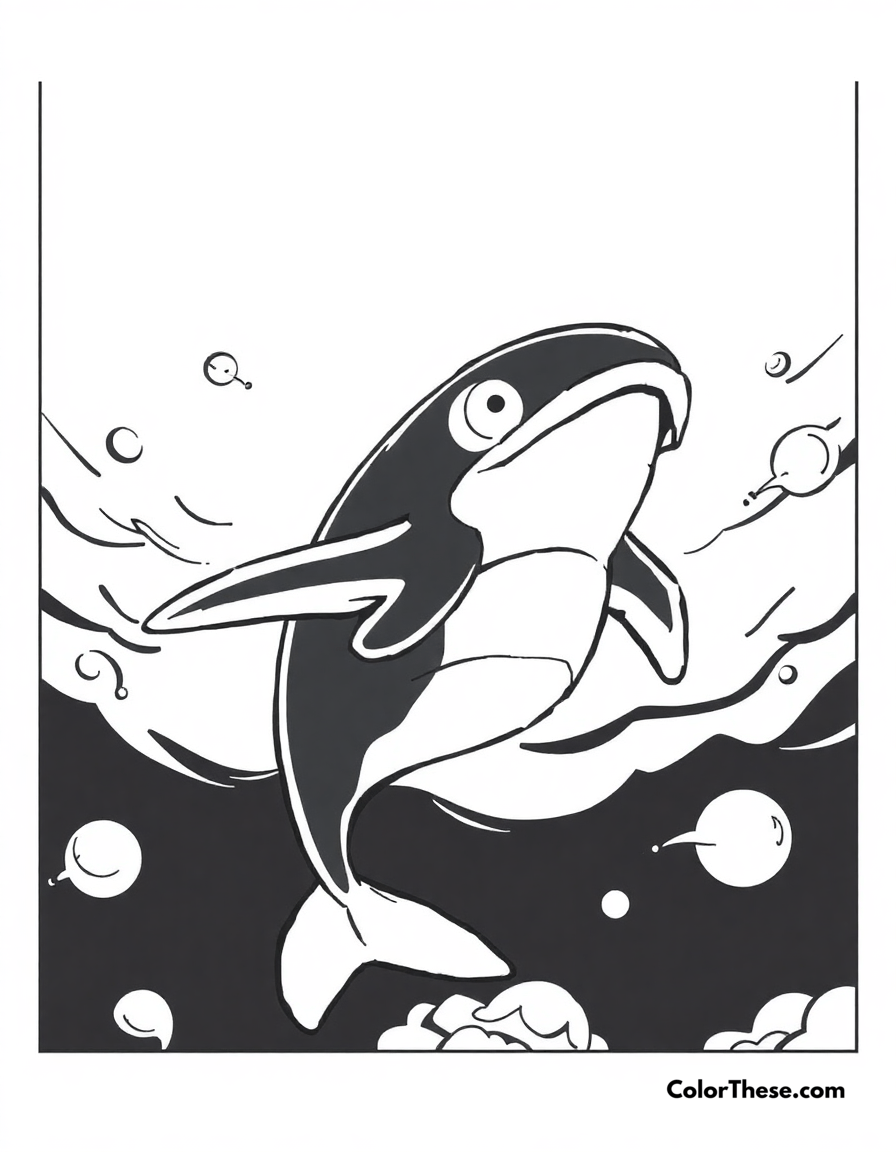 Free printable kyogre in the ocean depths coloring page for kids and adults - A kyogre, the sea basin pokémon, swimming in the ocean depths.