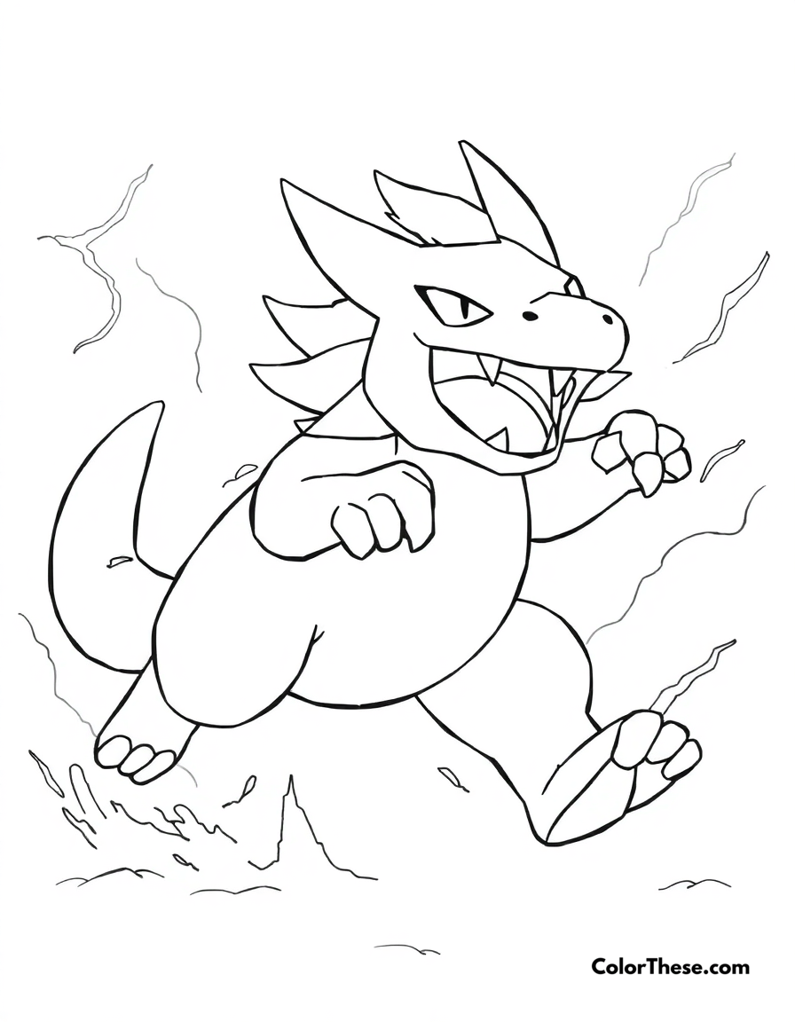 Free printable raikou running through a storm coloring page for kids and adults - A raikou, the thunder pokémon, running through a storm.