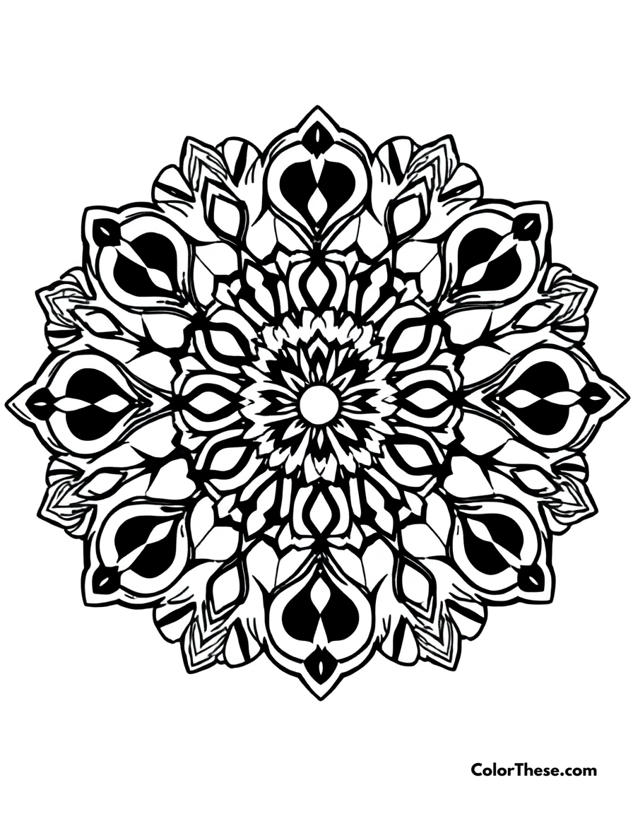 Free printable bear mandala with paw patterns coloring page for kids and adults - A a mandala featuring bear-inspired paw patterns.