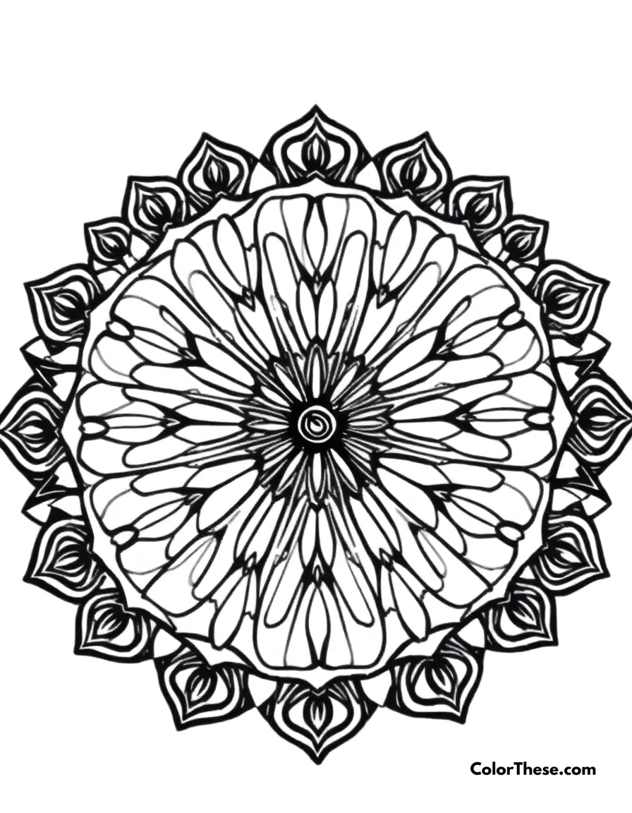 Free printable butterfly mandala with wing patterns coloring page for kids and adults - A a mandala featuring butterfly wing-inspired patterns.