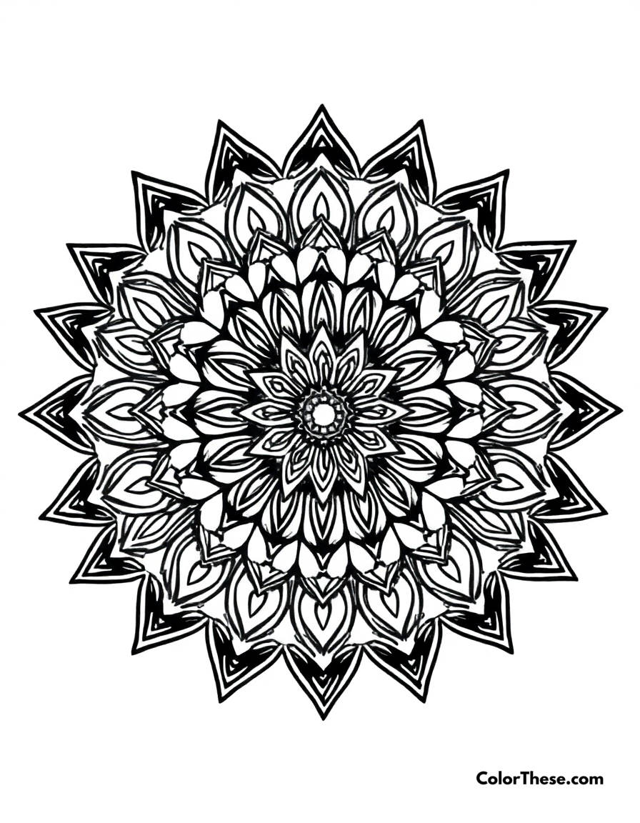 Free printable diamond mandala with geometric patterns coloring page for kids and adults - A a mandala featuring diamond-shaped geometric patterns.