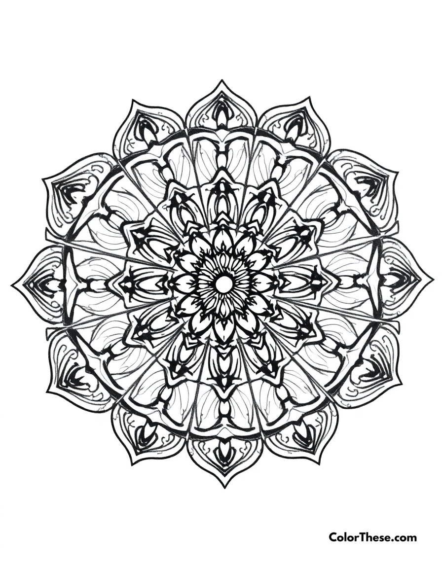 Free printable elephant mandala with trunk patterns coloring page for kids and adults - A a mandala featuring elephant-inspired trunk patterns.