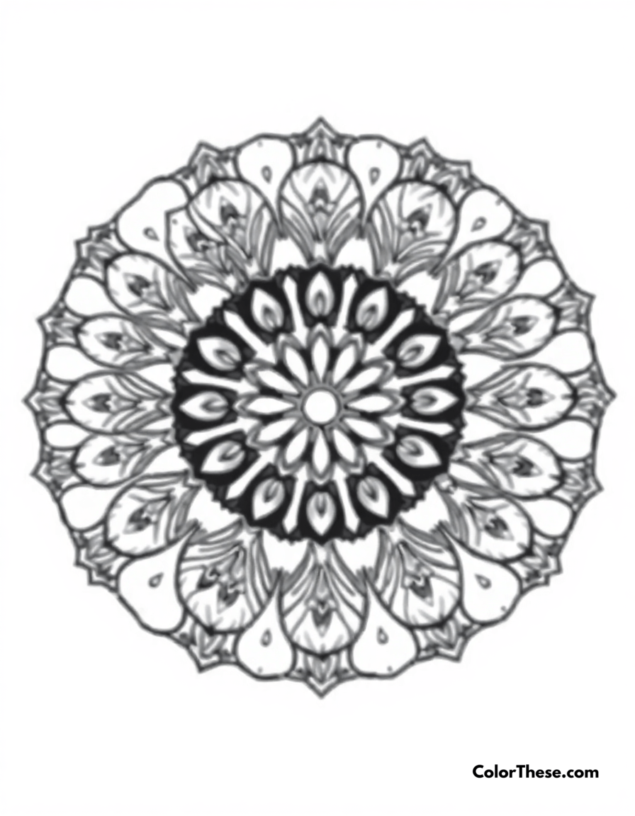 Free printable falcon mandala with talon patterns coloring page for kids and adults - A a mandala featuring falcon-inspired talon patterns.