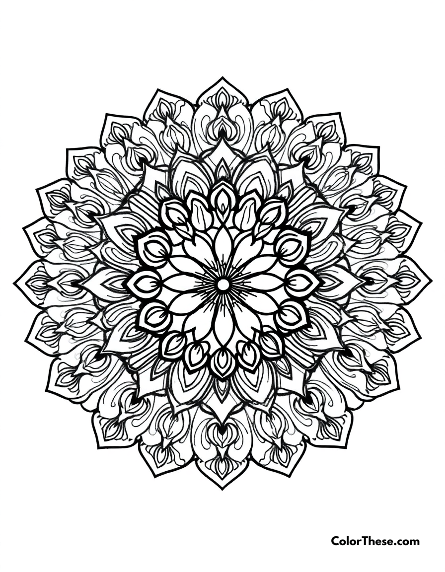 Free printable ocean mandala with wave patterns coloring page for kids and adults - A a mandala featuring wave-inspired patterns.