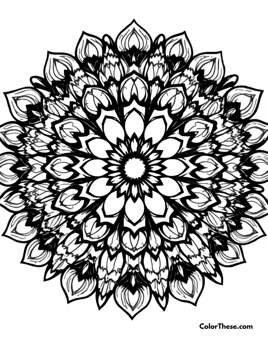 Free printable owl mandala with feather patterns coloring page for kids and adults - A a mandala featuring owl-inspired feather patterns.