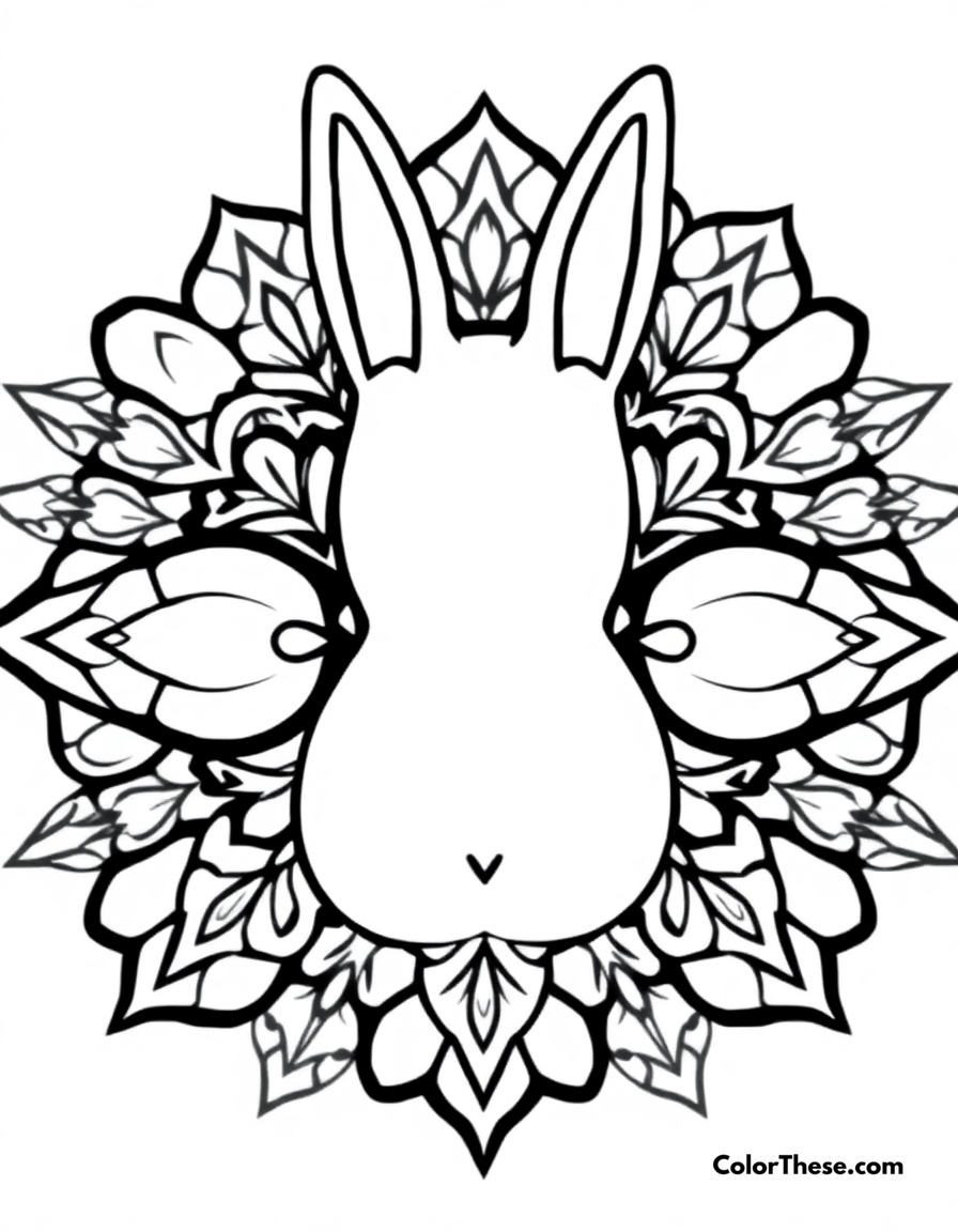 Free printable rabbit mandala with ear patterns coloring page for kids and adults - A a mandala featuring rabbit-inspired ear patterns.