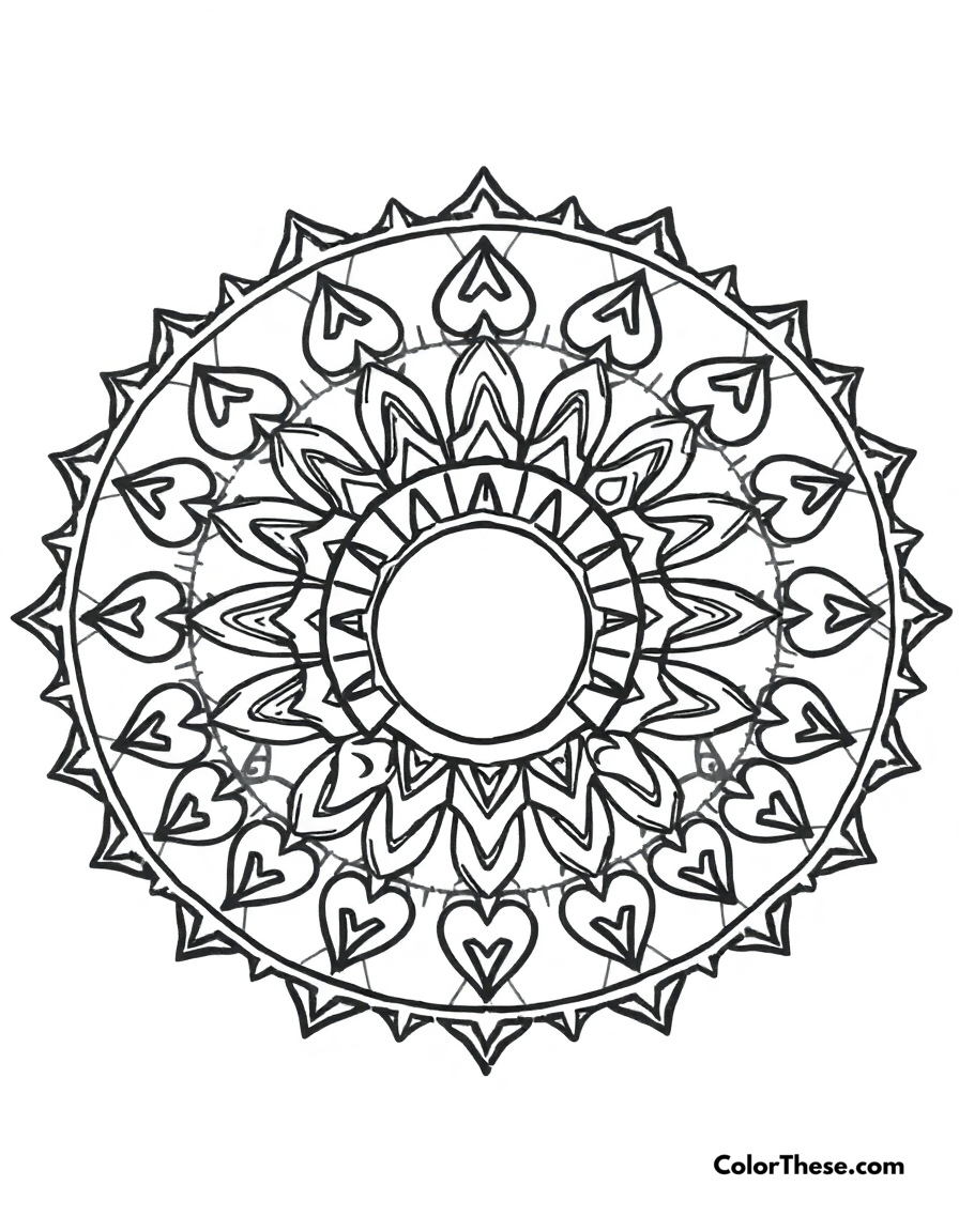 Free printable sun and moon mandala with dual patterns coloring page for kids and adults - A a mandala featuring sun and moon-inspired patterns.