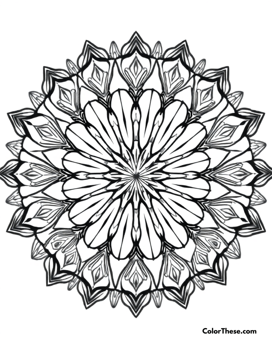 Free printable swan mandala with wing patterns coloring page for kids and adults - A a mandala featuring swan-inspired wing patterns.