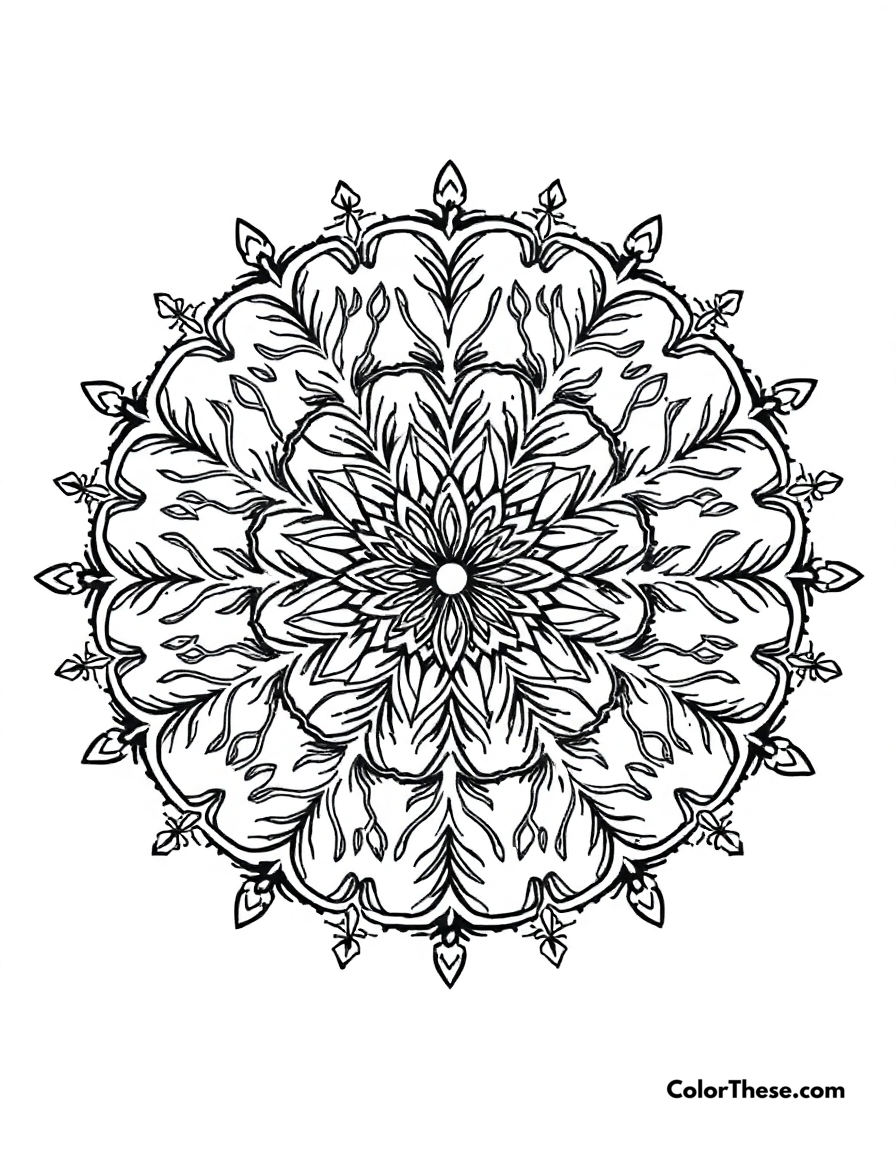 Free printable tree of life mandala with branch patterns coloring page for kids and adults - A a mandala featuring tree branch-inspired patterns.