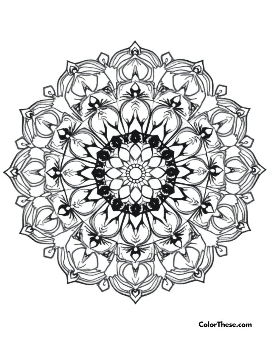 Free printable zen mandala with minimalist patterns coloring page for kids and adults - A a mandala featuring minimalist and zen-inspired patterns.