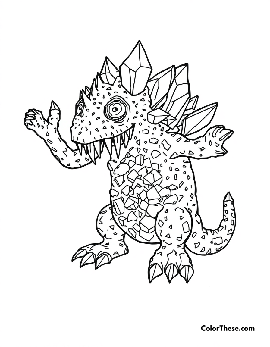 Free printable crystal monster coloring page for kids and adults - A a monster made of sparkling crystals.