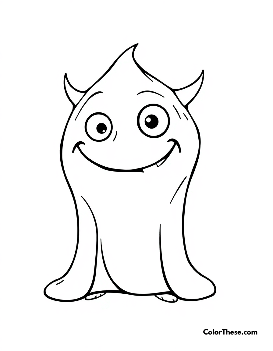 Free printable friendly slime monster coloring page for kids and adults - A a friendly slime monster with a big smile.