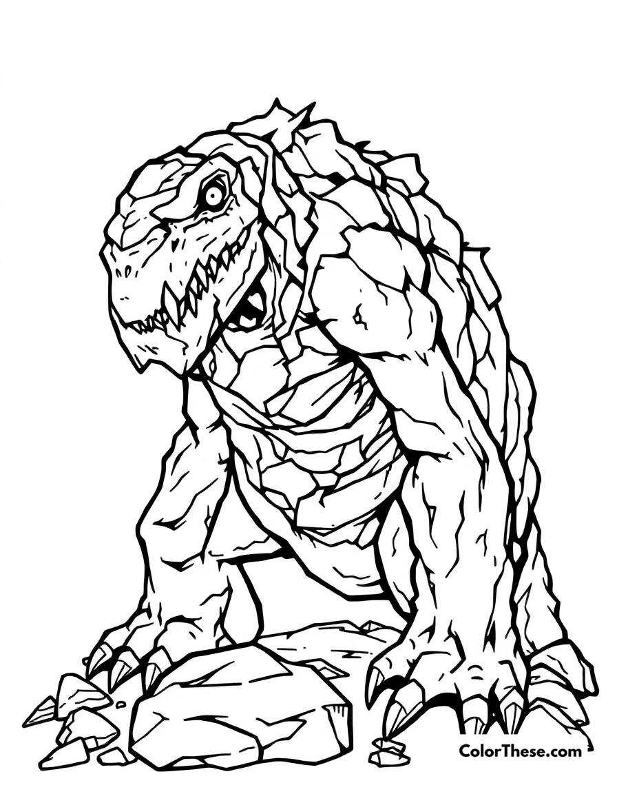 Free printable rock monster coloring page for kids and adults - A a rock monster with a rugged, stony body.