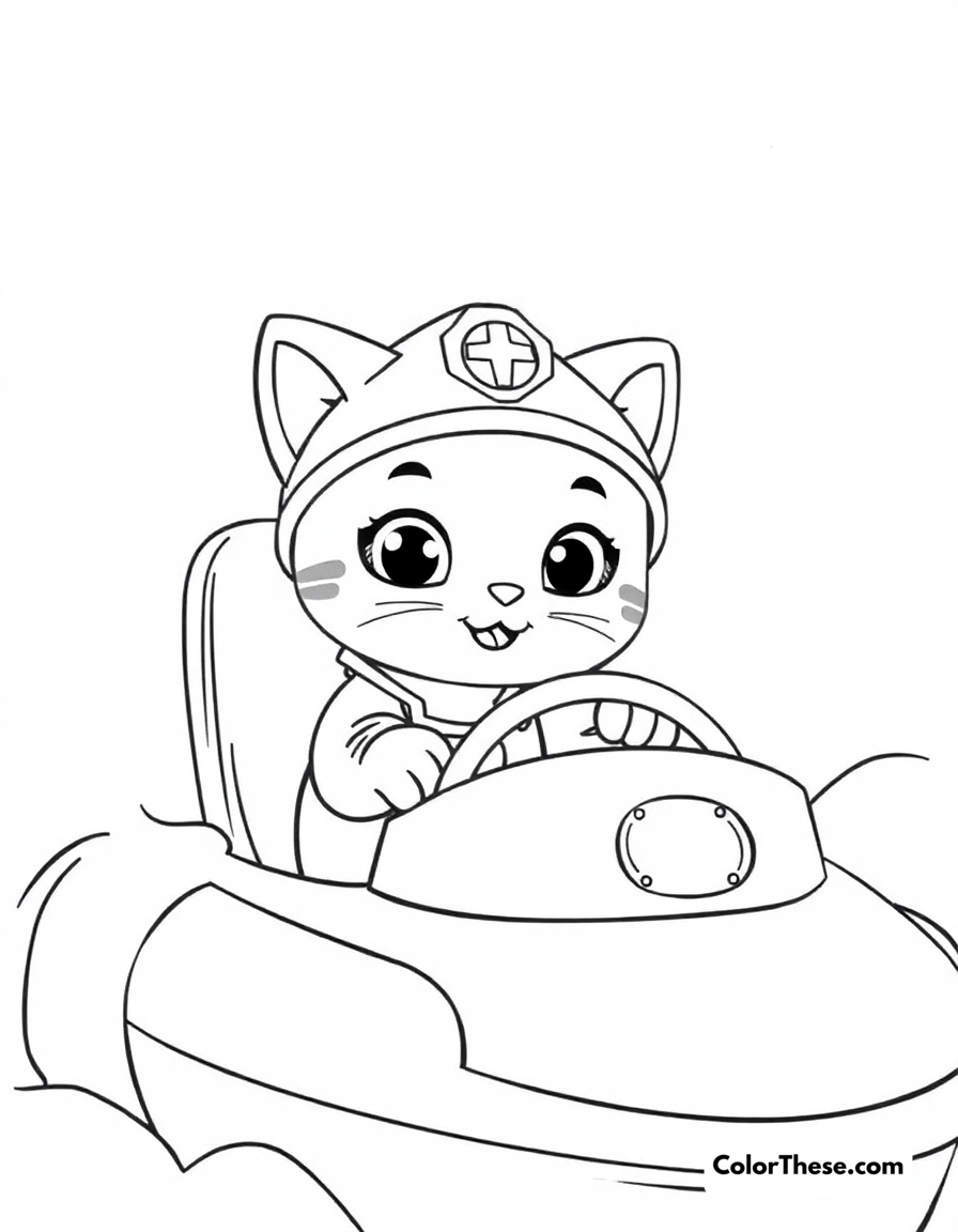 Free printable kwazii in the gups coloring page for kids and adults - A kwazii the octonauts cat piloting a gup vehicle.