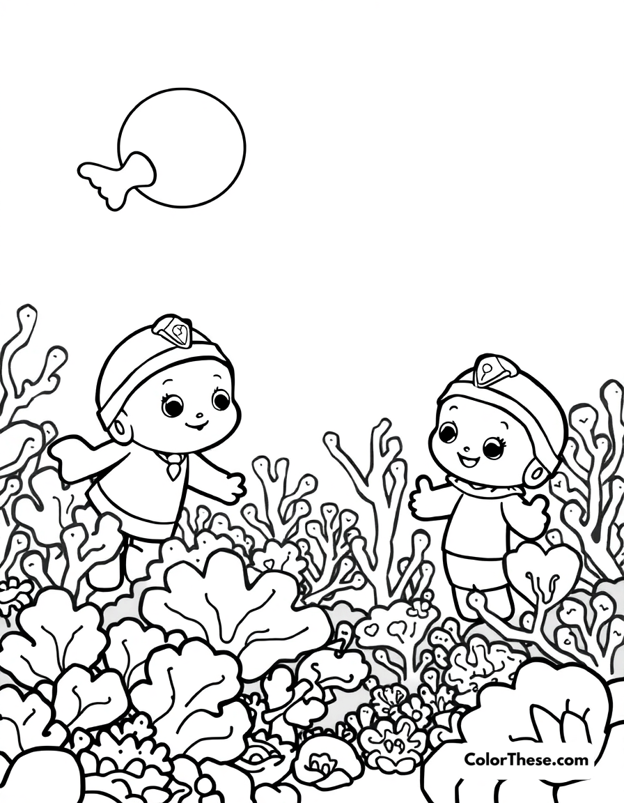 Free printable the octonauts exploring a coral reef coloring page for kids and adults - A the octonauts exploring a vibrant coral reef.