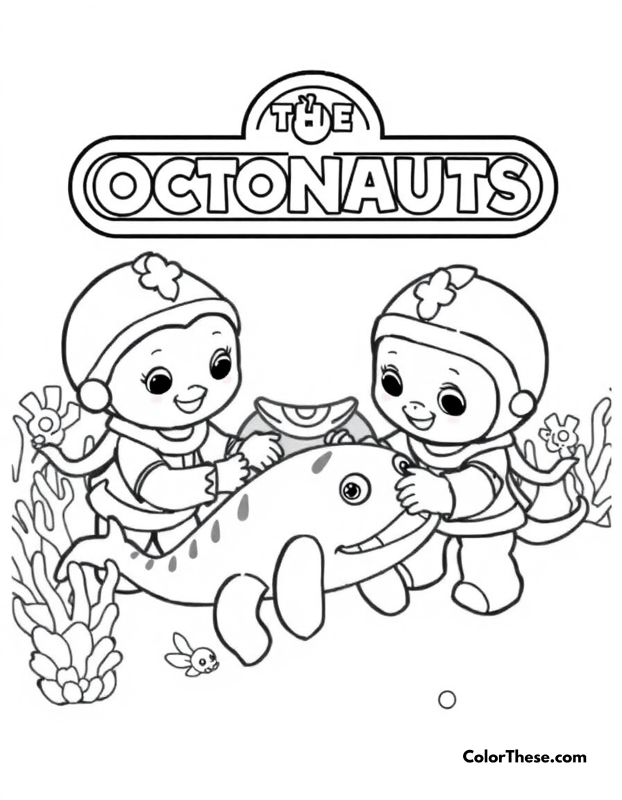 Free printable the octonauts rescuing a sea creature coloring page for kids and adults - A the octonauts working together to rescue a sea creature.