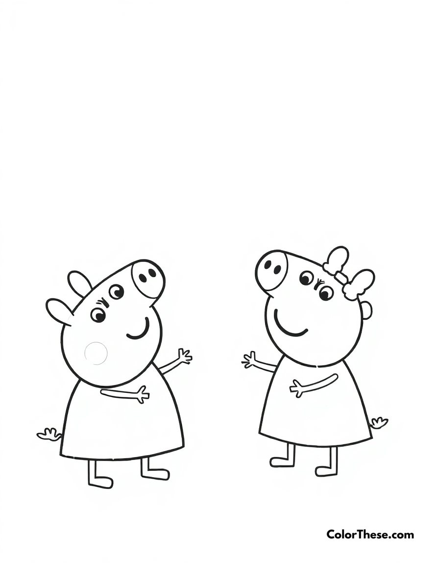 Free printable peppa pig playing with suzy sheep coloring page for kids and adults - A peppa pig playing with her best friend suzy sheep.