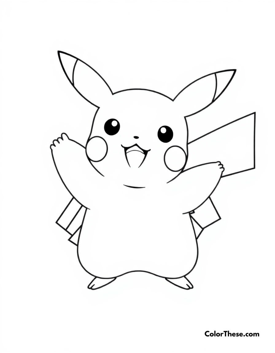 Free printable pikachu waving coloring page for kids and adults - A pikachu waving hello with a big smile.