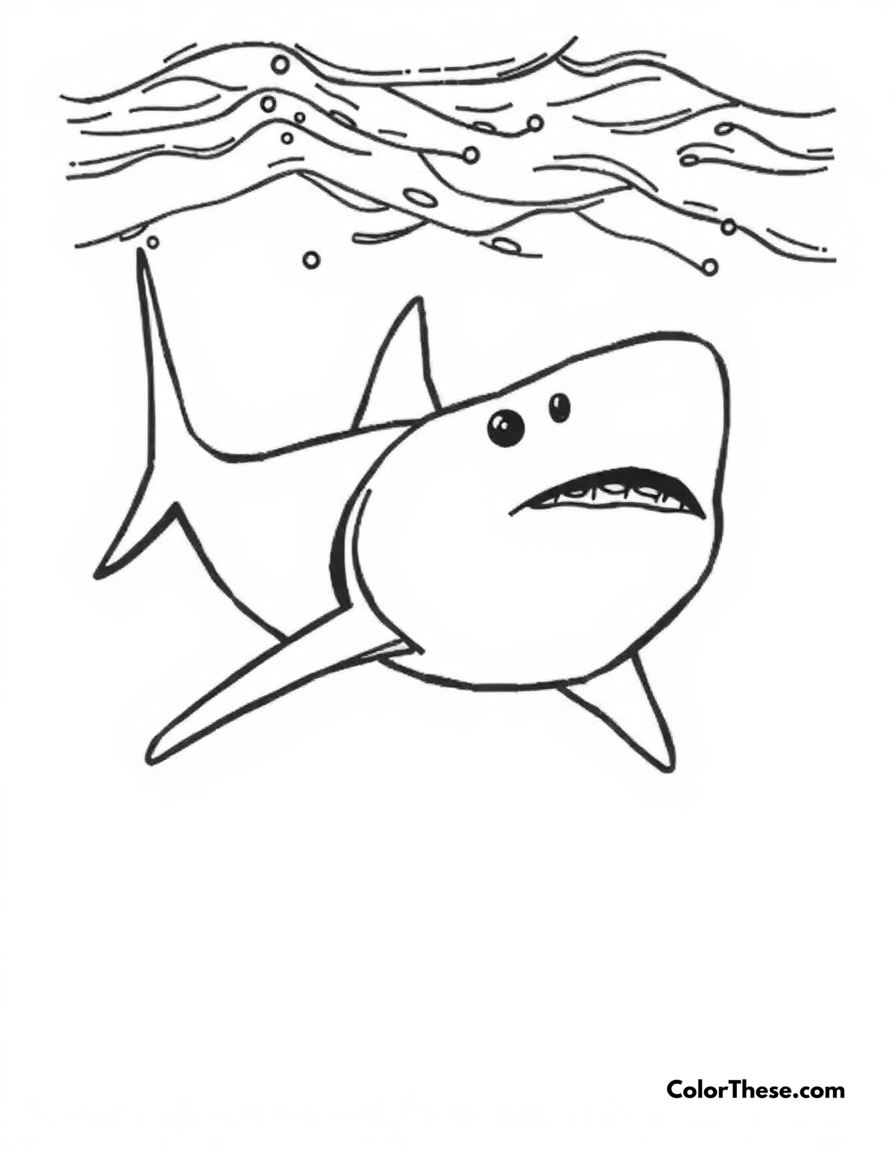 Free printable blue shark coloring page for kids and adults - A a blue shark swimming in deep ocean waters.