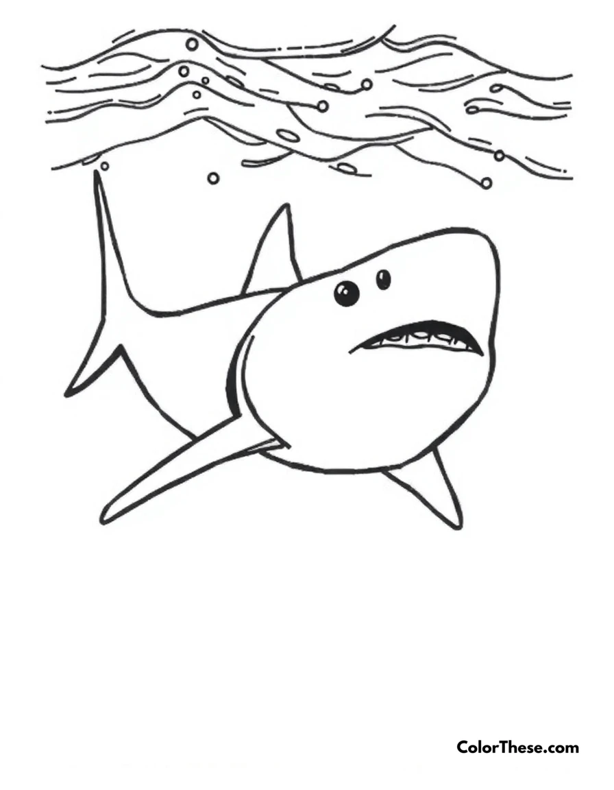 Free printable blue shark coloring page. A blue shark swimming in deep ocean waters.