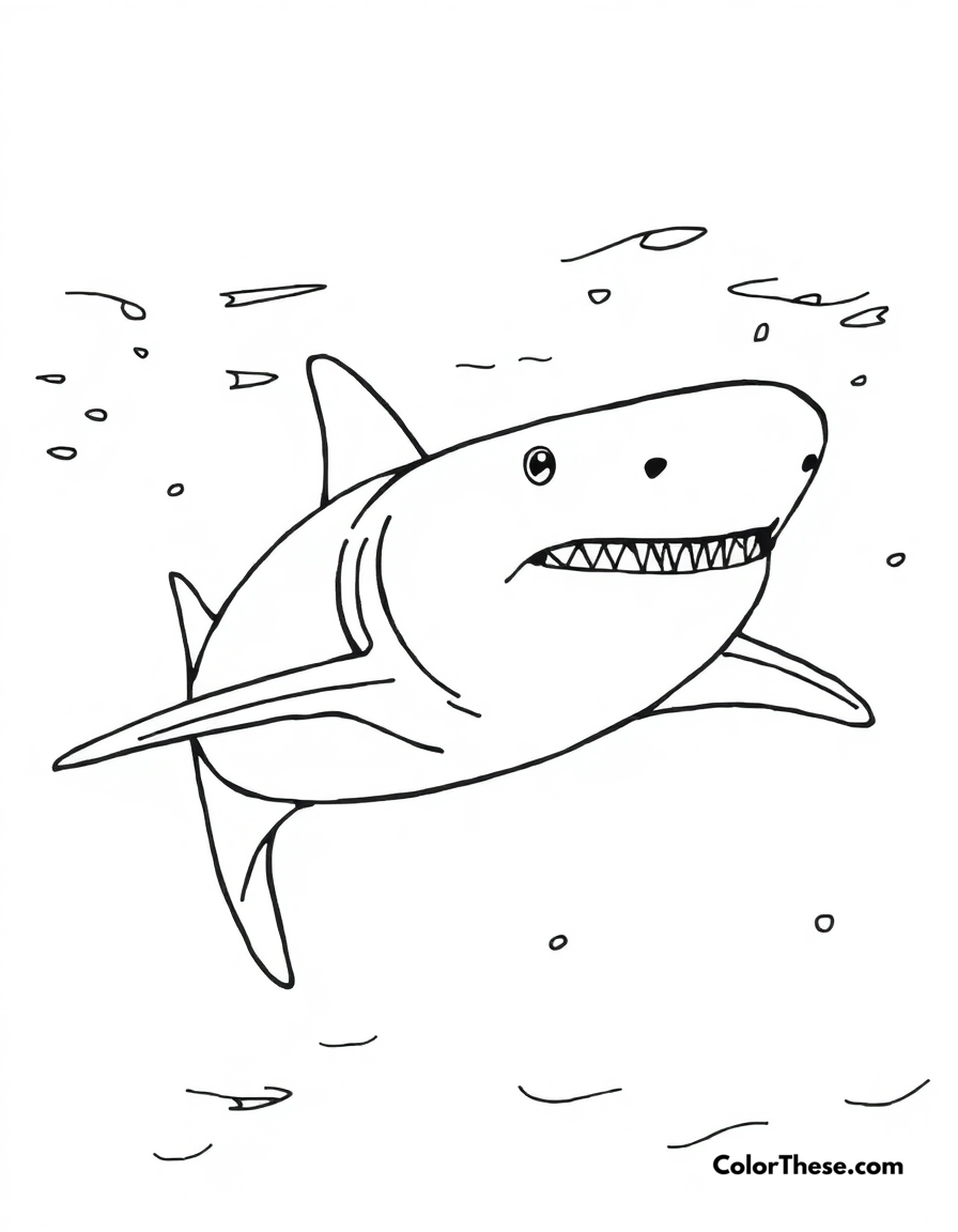 Free printable bull shark coloring page for kids and adults - A a bull shark swimming in murky waters.