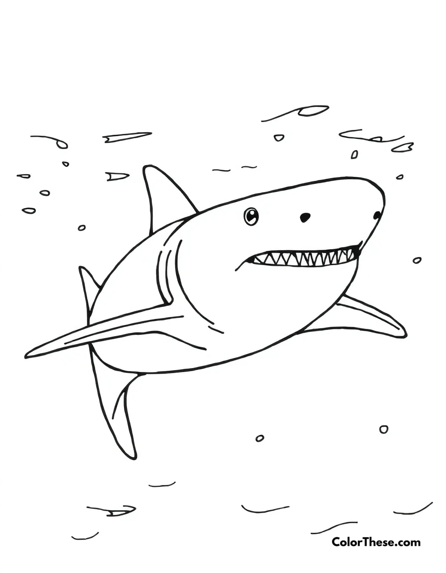 Free printable bull shark coloring page. A bull shark swimming in murky waters.