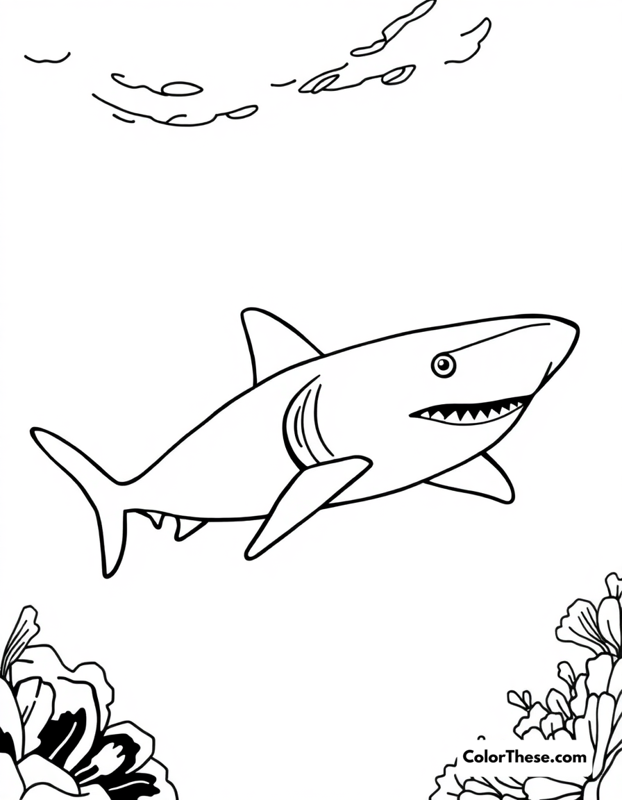 Free printable cookiecutter shark coloring page for kids and adults - A a cookiecutter shark swimming in deep ocean waters.