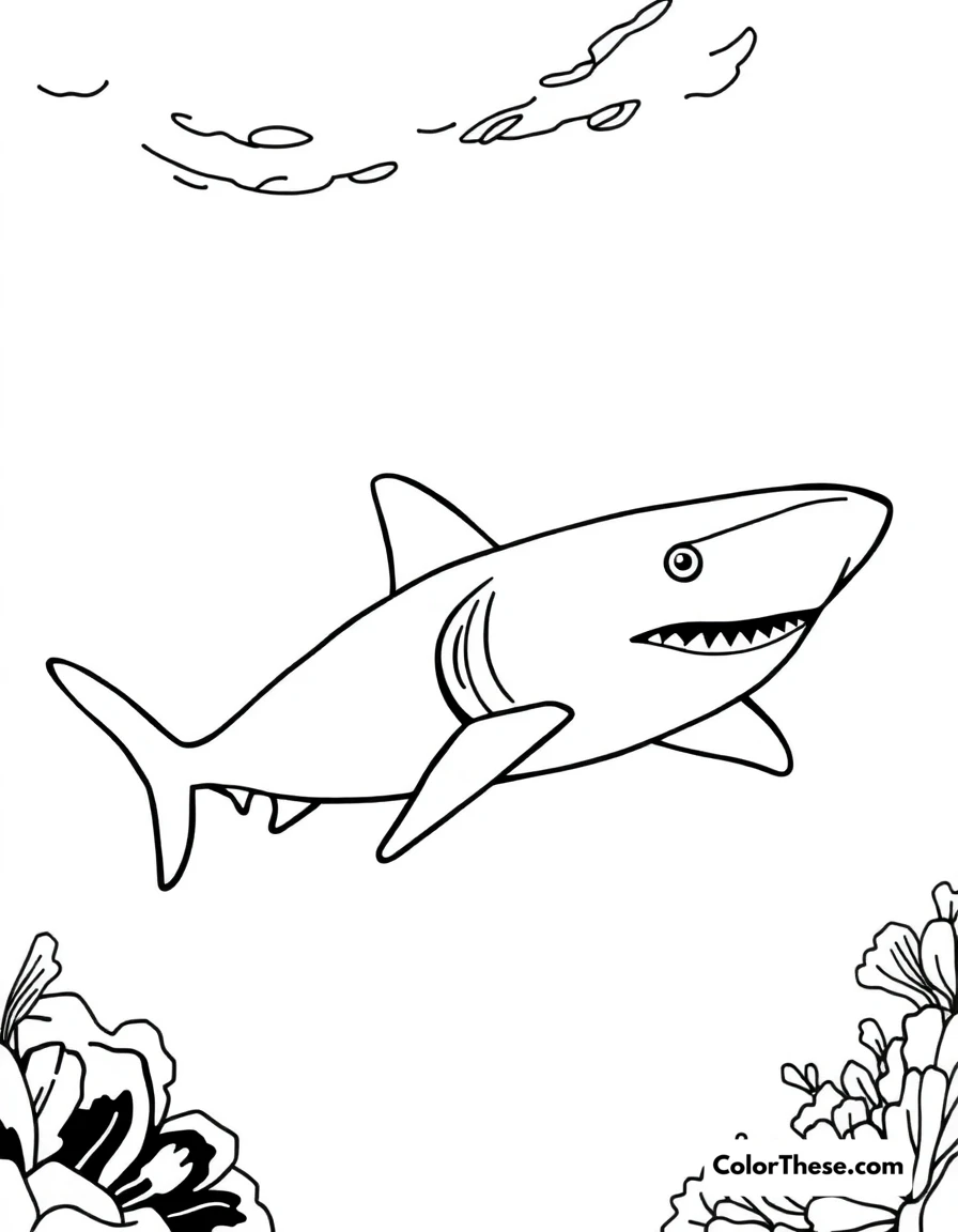 Free printable cookiecutter shark coloring page. A cookiecutter shark swimming in deep ocean waters.