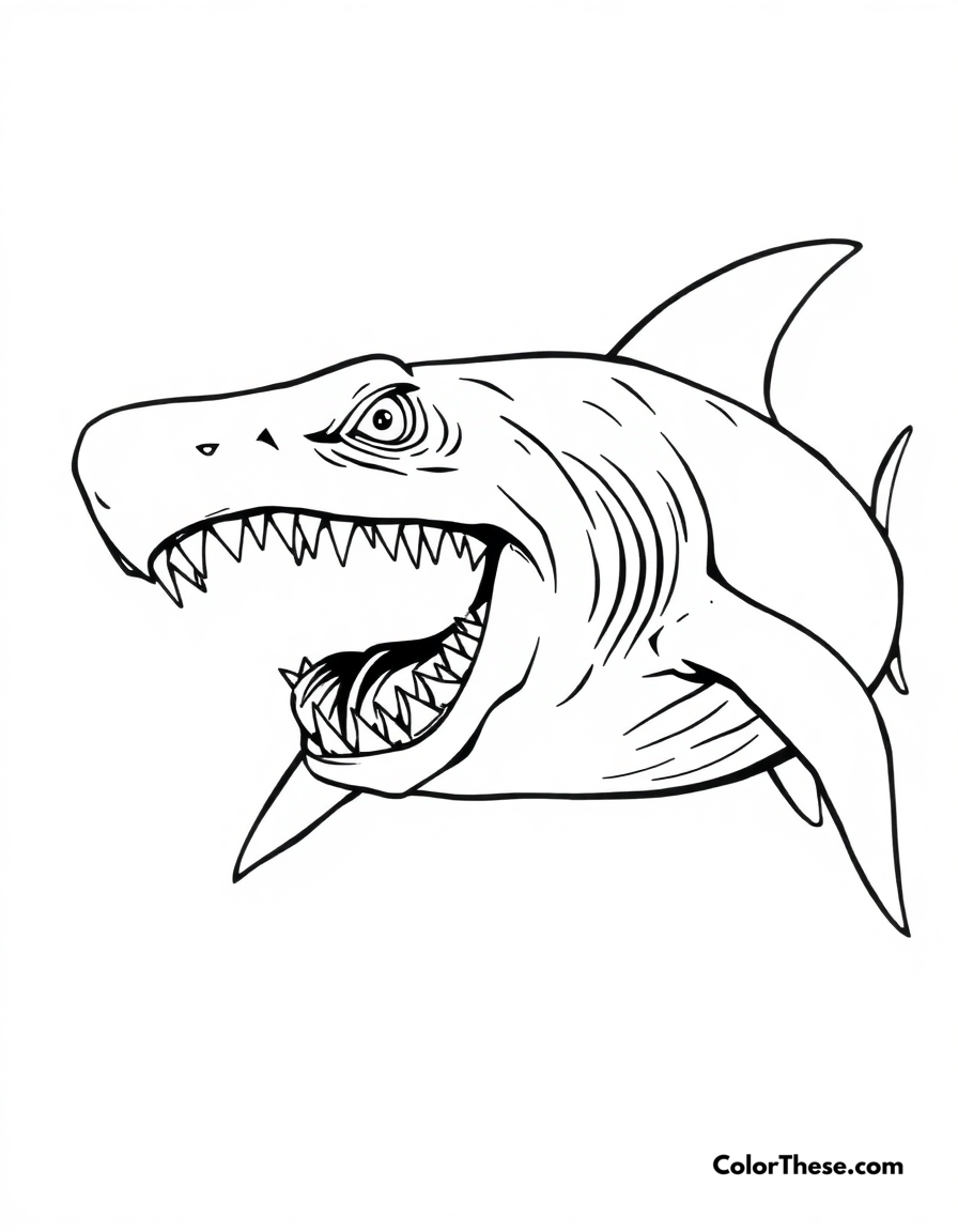 Free printable goblin shark coloring page for kids and adults - A a goblin shark with its unique protruding jaw.