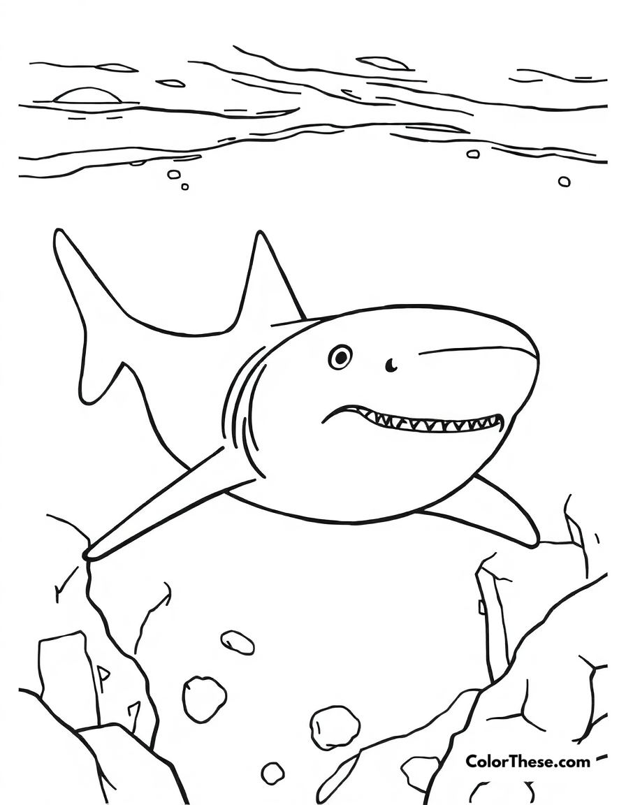 Free printable greenland shark coloring page for kids and adults - A a greenland shark swimming in icy waters.