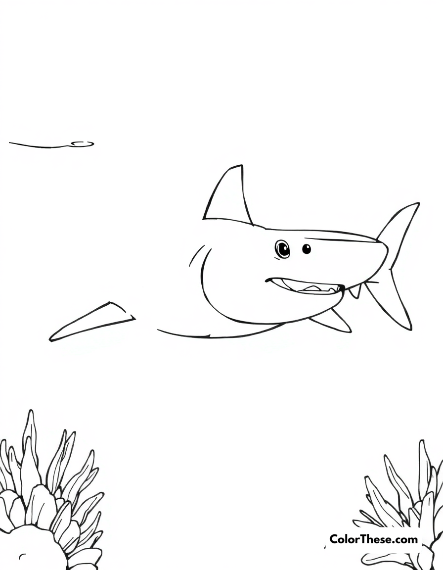 Free printable lemon shark coloring page for kids and adults - A a lemon shark swimming in shallow waters.