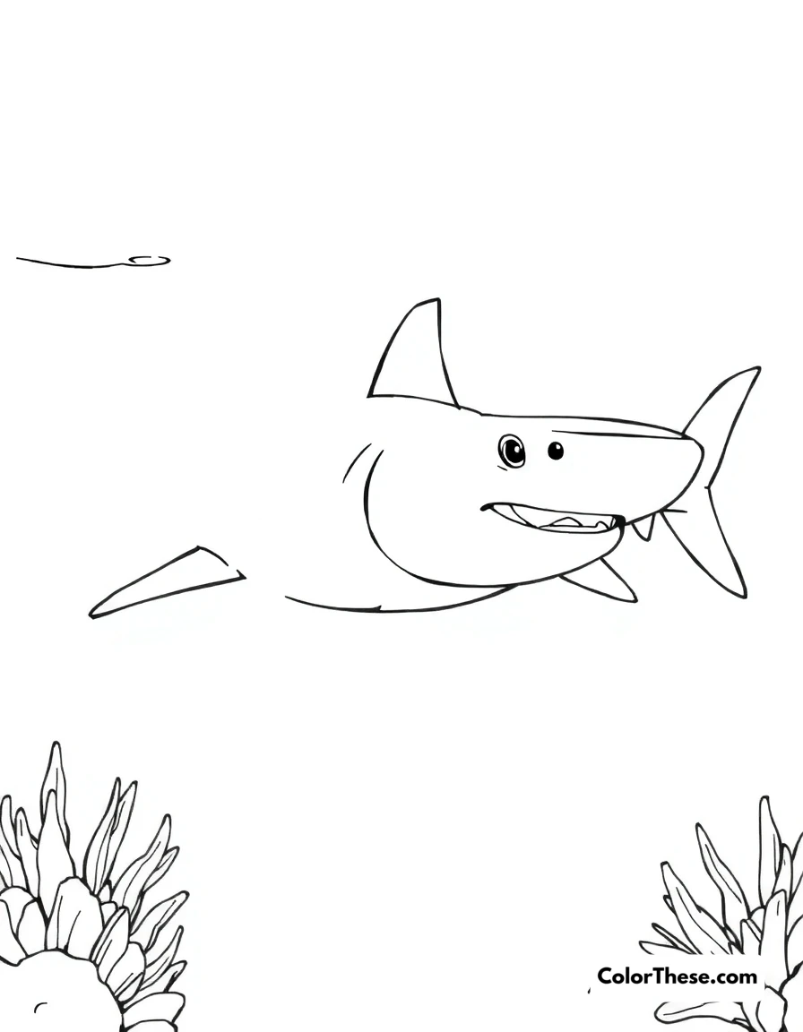 Free printable lemon shark coloring page. A lemon shark swimming in shallow waters.